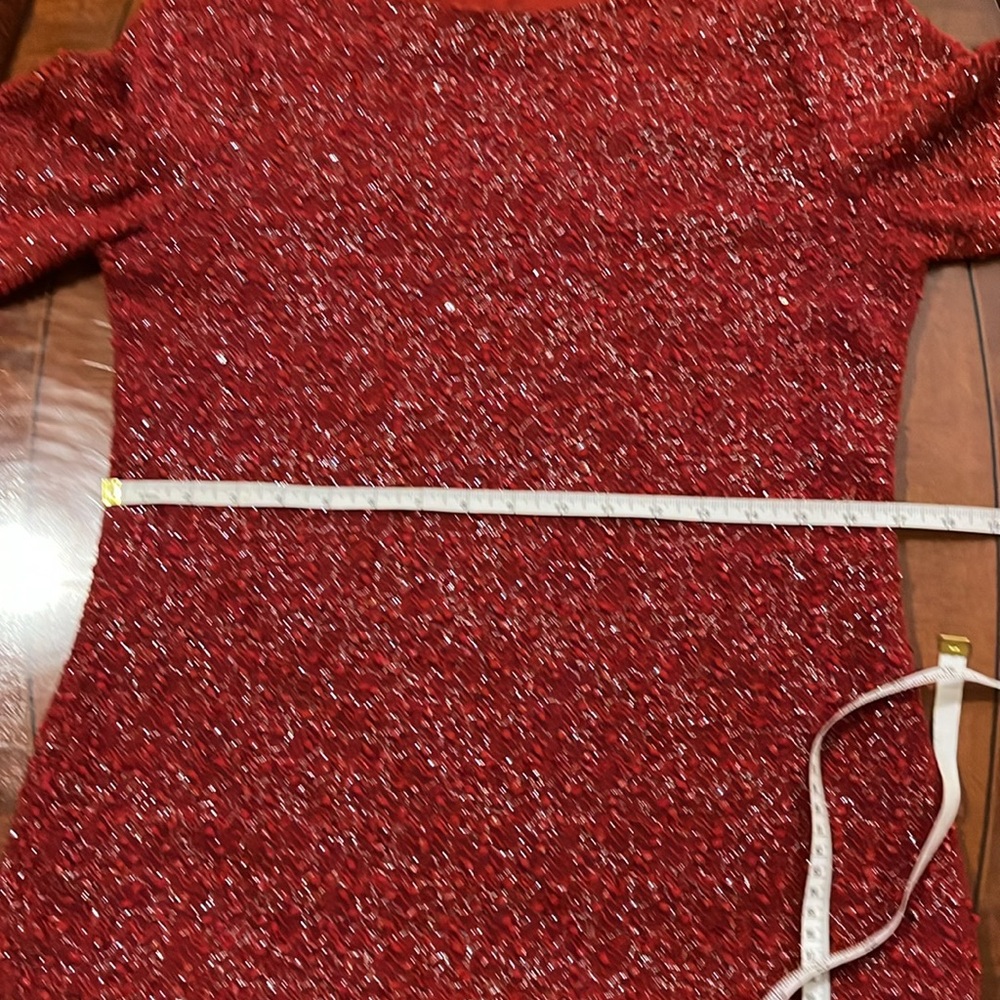 Jennifer Lopez knit lace sweater red with silver thread & sequins. V-back. Sz M - Picture 8 of 14